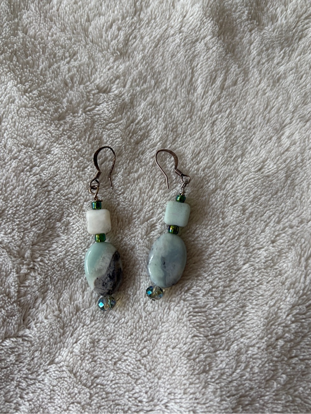 Handmade Light Green and Aqua Bead Dangle Earrings